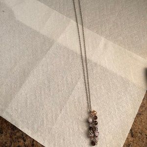 34" long Necklace silver tone metal chain and beads pendant multimedia